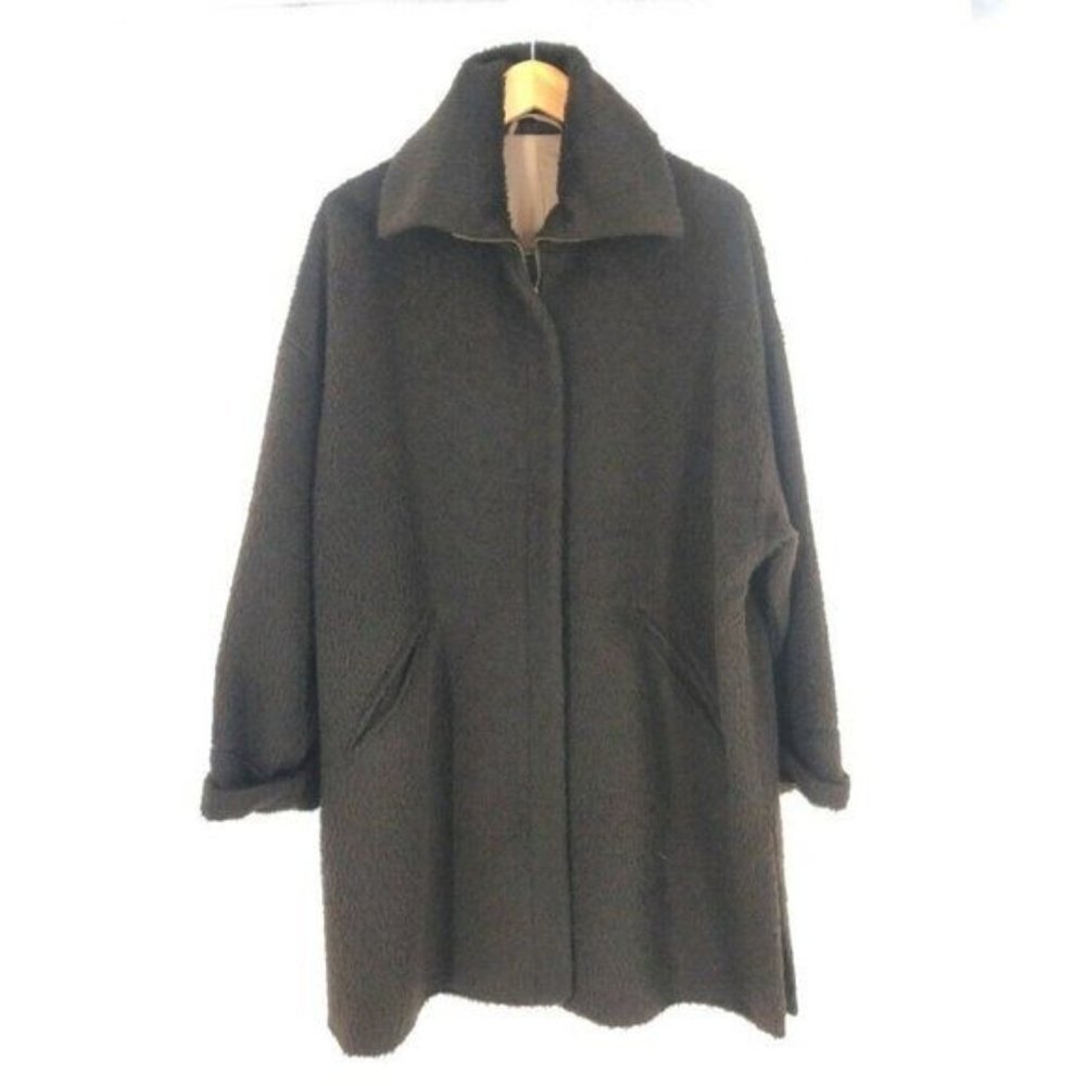 Vintage Yell Mohair Merino Wool Coat Brown Zip Front Womens 36 L‎ XL
